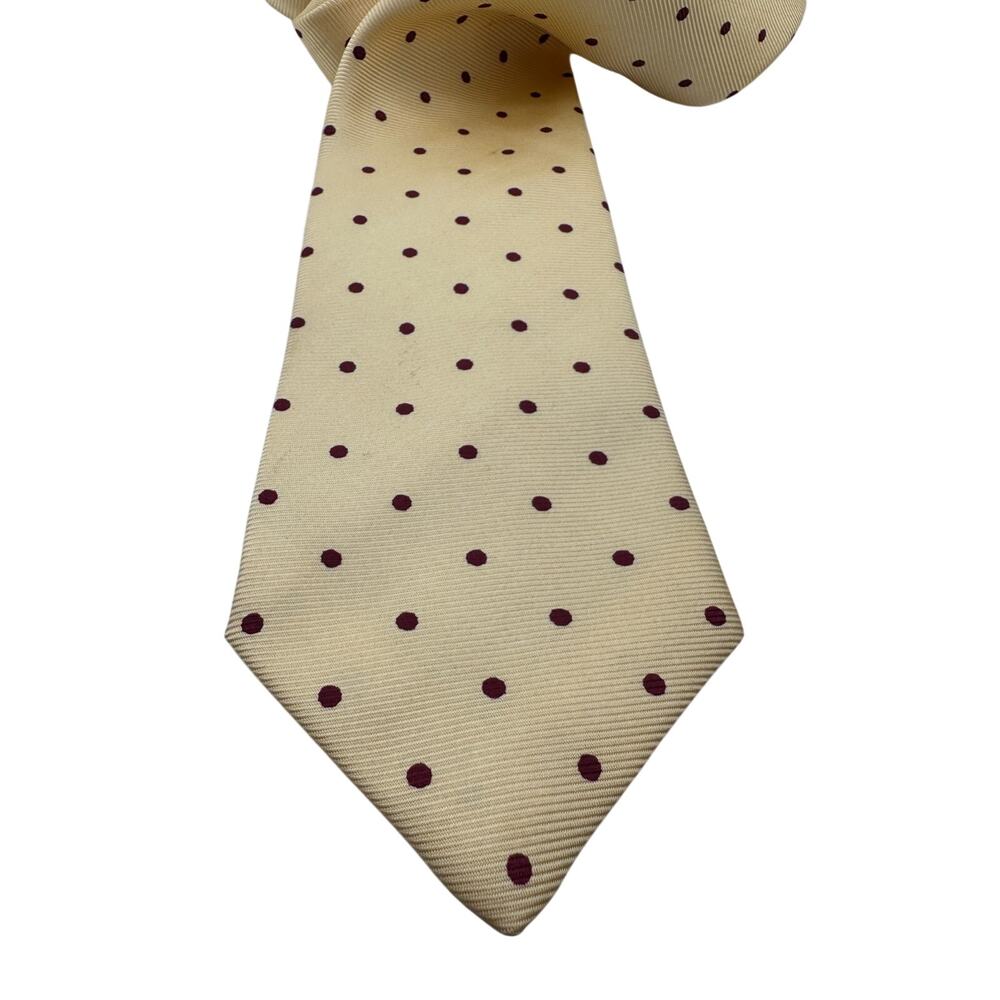 Paul Stuart Silk Tie Cream Burgundy Polka Dot Classic Made USA Mens